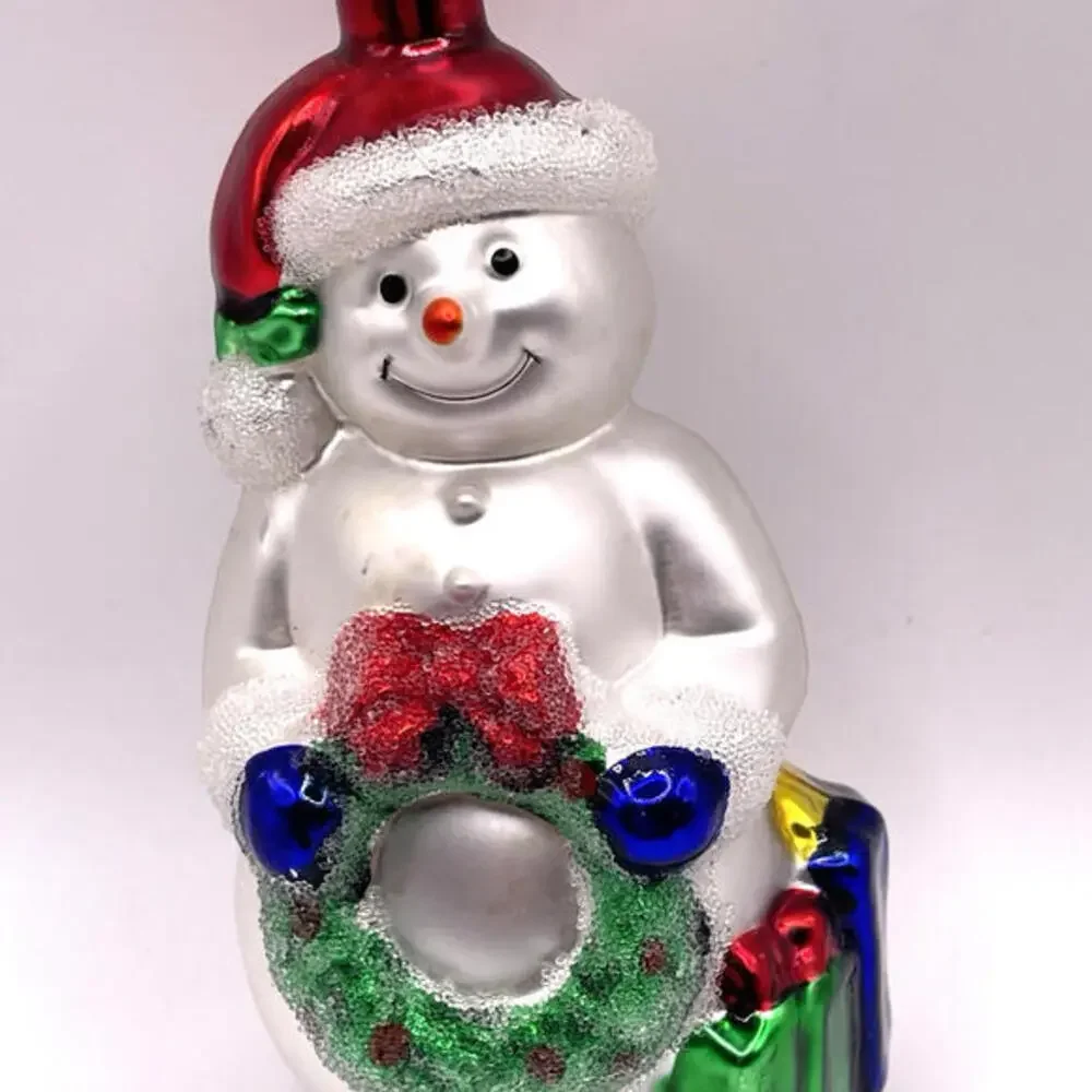 Snowman Wreath Gifts Glass Christmas Ornament 4
